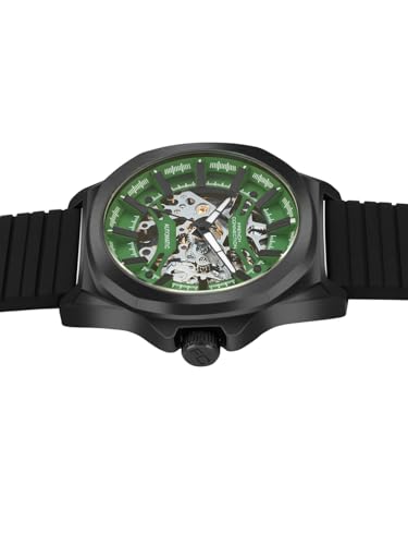 Image of French Connection Mechalume Men's Automatic Watch See-Through Green Round Dial Silicone Strap Model - FCA23NBL
