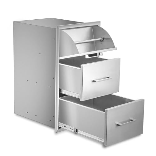 Image of Outdoor Kitchen Drawers with Paper Towel Holder,Stainless Steel Double BBQ Drawer, 17 inch W x 30 inch H x 21 inch D Flush Mount Access Drawer for Outdoor Kitchen,BBQ Island