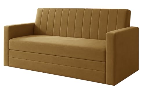 Image of Los Angeles Modern Velvet 3-Seater Sofa Cum Bed with Armrest, Multipurpose Convertible Sleeper Couch Sofa for Living Room, Bedroom & Office- Golden Color