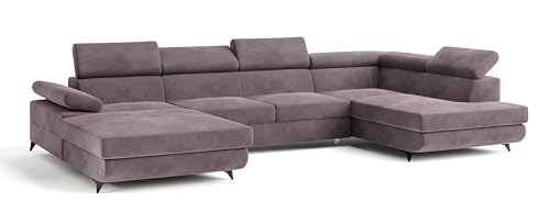 Masseno Ecksofa RUBANO M R-S mit Schlaffunktion U-Form, Sofa mit Bettkasten, Wohnzimmersofa, Couch, Soffa, Bettsofa, Couchgarnitur- Wrzosowy, Monolith 62