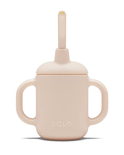 Image of Lalo Little Cup, Non-Toxic Silicone Straw Cup with Handles - Baby and Toddler Sippy Cup - Mini Cup and Straw Training System, 4oz, Grapefruit