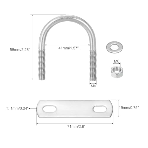 Image of uxcell Round U-Bolts, 6 Sets 40mm(1.57 inch) Inner Width 58mm Length M6 304 Stainless Steel U Clamp Bolt with Nuts and Plates, for Boat Trailer