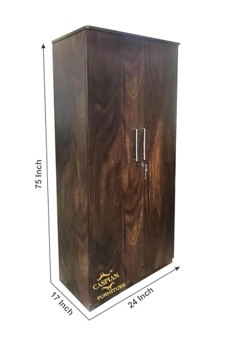 Image of CASPIAN Engineered Wood 2 Door Wardrobe (Black Wenge) | Pre-Assembled Furniture | Cupboard /Almirah for Bedroom Clothes Storage Organizer with 6 Shelves and Key Lock