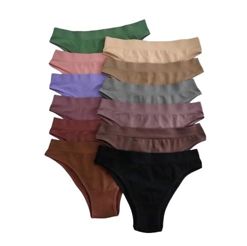 12-Piece Womens Mid-Rise Seamless Thong Panties Set Soft Stretchy Fabric Comfortable Everyday Underwear