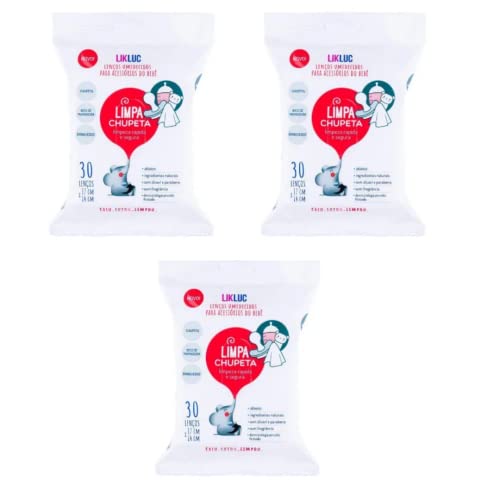 KIT 3 Limpa Chupeta Likluc lenços umedecidos higienizadores
