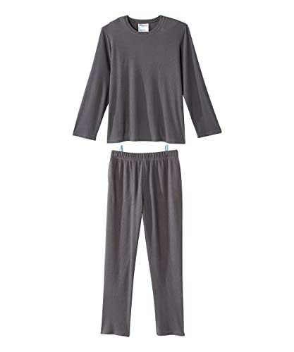 Silvert's Adaptive Clothing & Footwear Men’s Open Back Top & Pull-On Pant Waffle Knit Pajama Set