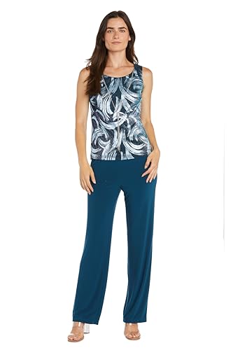 3-Piece Metallic Swirl Print Pantsuit Set W/Matching Tank, Necklace & Pull-On Pants2