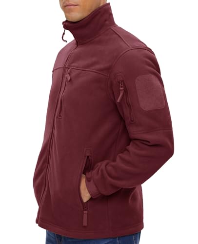 KEFITEVD Fleece Jackets for Men Zip Fleece Jacket Windproof Military Coats Tactical Work Jacket,Wine Red, 3XL - Image 3