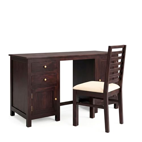 Image of SONA ART & CRAFTS Solid Sheesham Wood Study Table for Students Big Size with 2 Drawers & 2 Doors Wooden Study Desk with Chair Office Table for Work from Home Office Desk Computer Desk (Walnut Finish)