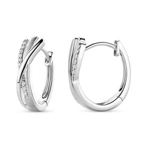 MIORE Schmuck, Ohrringe Silber 925, Creolen Silber mit Zirkonia, gekreuzte...