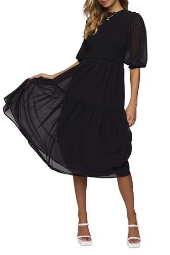 Image of Forever 21 Women's Smocked Chiffon Peasant-Sleeve Dress