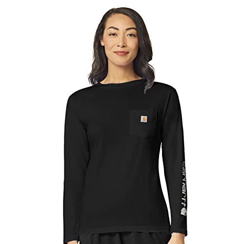 Carhartt Women’s Crew Neck Long Sleeve Pocket Tee Shirt — Black, X-Small #TOP24