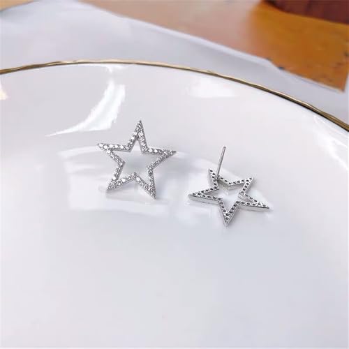 Dainty Big CZ Star S925 Sterling Silver Stud Earrings for Women Hypoallergenic Cute Sparkly Crystal Hollow Stars Geometric Statement Studs Fashion Festival Christmas Birthday Jewelry for Her Bff Daughter Thanksgiving3