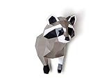 Raccoon Trophy Paper Sculpture,Pre-cut DIY Papercraft Kit,Handmade Wide Animal Figurine,Grey Color,Low Poly Wall Decor,All Accessories Included