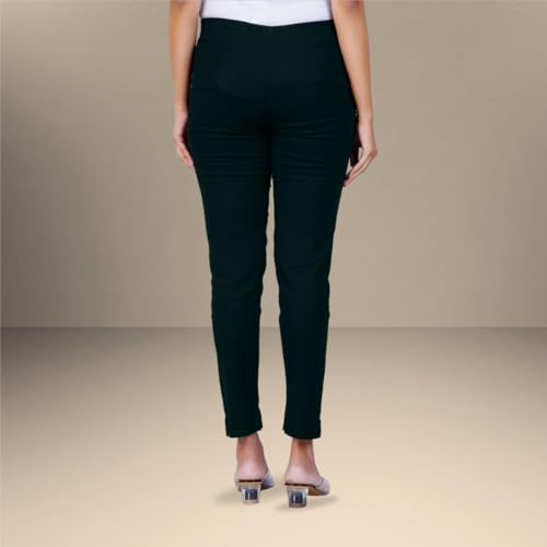 Image of Happy Bunny Cotton Blend Lycra Kurti Pants for Women, Soft 30% Stretch Full Length Trousers with Elastic Waist & Zip Pocket, Ideal for Office, Work, Casual, Home Wear Breathable Slim Fit