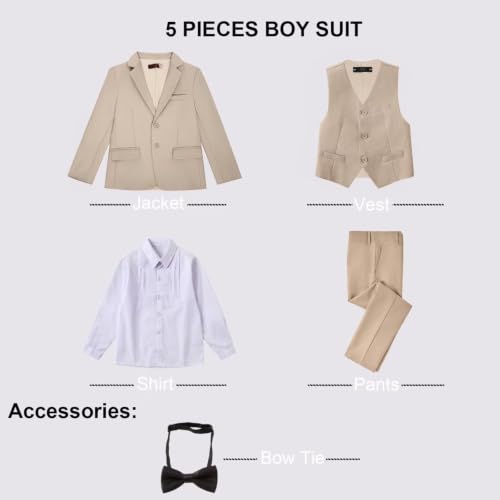 Image of Boy Suits 5 Pieces Formal Suit Set with Adjustable Waist Kids Dress Suit for Wedding Prom