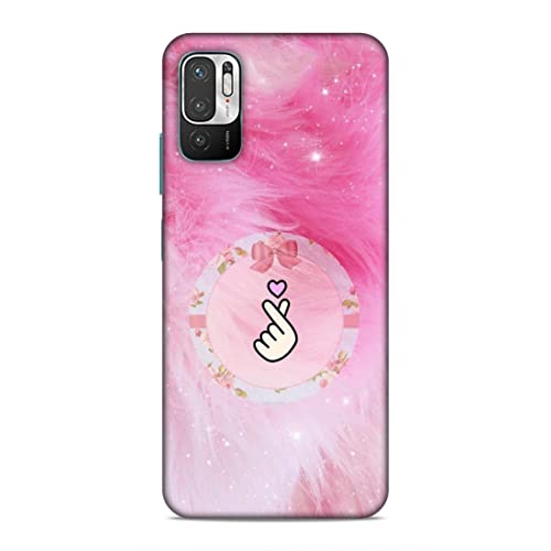Image of Printed Mobile Back Hard Case Cover for Xiaomi Redmi Note 10T 5G / Xiaomi Redmi Note 10 5G / Xiaomi Poco M3 Pro 5G | Finger Hearts, Pink Feathers, Soft Furr -2191
