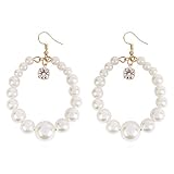 Large Imitation Pearl Hoop Earrings for Women Round Circle Rhinestone Cz Dangle Earrings Hook Fashio