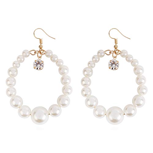 Large Imitation Pearl Hoop Earrings For Women Round Circle Rhinestone Cz Dangle Earrings Hook Fashion Jewelry #TOP5