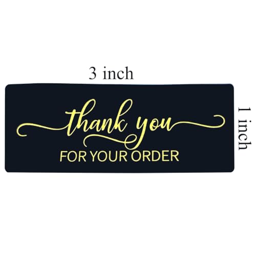 Image of 1 inch x 3 inch Thank You Stickers, 240 Pcs, Black, Letter Print, Round, Paper, 1 Count