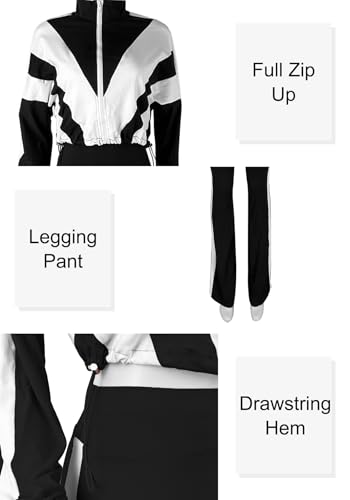 DINGANG Womens Sweatsuits 2 Piece Sets Long Sleeve Color Block Zip Up Jacket Jogger Legging Tracksuits3