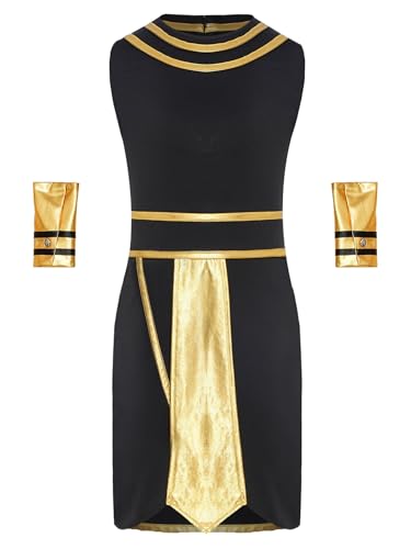 Halloween Boys Egyptian Pharaoh Outfits Ancient Egypt King Metallic Toga Gown Wrist Bands Set