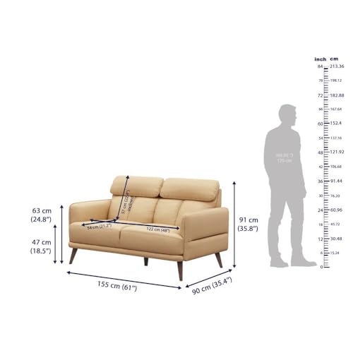 Image of Wakefit 2 Seater Sofa | 5 Year Warranty | Ivory Leatherette, Neem Wood, Modern Style, Living Room, 150 x 90 x 91 cm