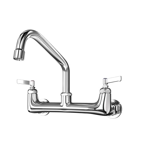 Wall Mount Commercial Sink Faucet 8 Inches Center Commercial Faucet with 10 Inches Spout,Polished Chrome