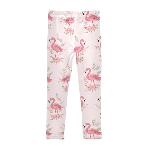 Wusikd Pink Flamingos Girls' Leggings Toddler Doodles Rose Flower Kids Yoga Pants Dance Active Tights 4T2