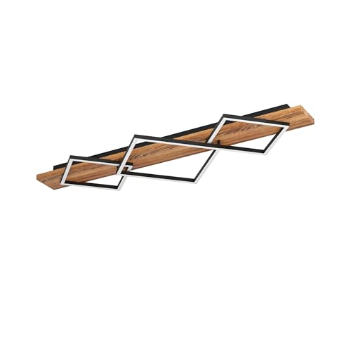Plafonnier LED Boyal Eglo en bois rustique à 3 carrés de 101 cm