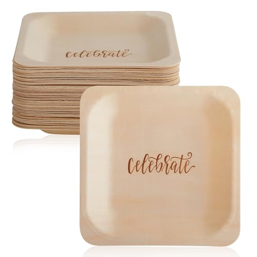 Celebrate Disposable Party Plates – Rustic, Compostable Alternative to Plastic Plates for Birthday Parties, Catering and Special Events (Appetizer, 50-Pack)
