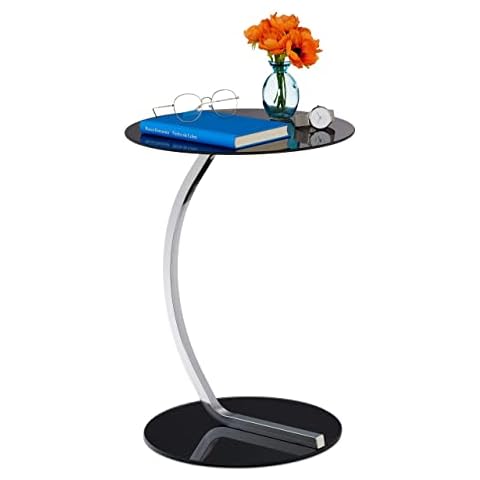 Relaxdays Mesa Auxiliar de Cristal y Acero Cover