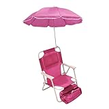 Simpatica sedia pieghevole da spiaggia con ombrellino parasole e seduta celeste.