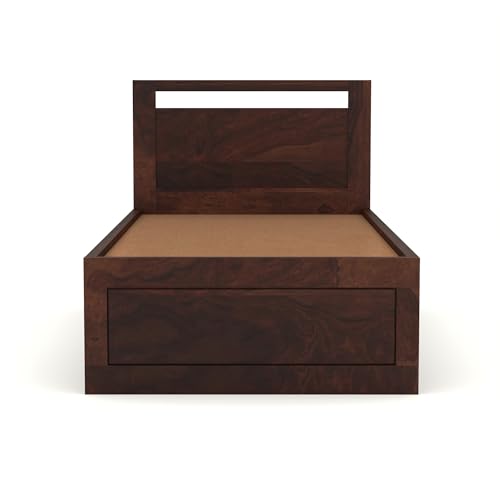 Image of Solid Sheesham Wood Bed 6X3 Single Bed with Box Storage for Bedroom - Single Cot Wooden BedSingle Size for Living Room Guest Room - 12 Month Warranty (Henry Walnut, 6X3 Box)