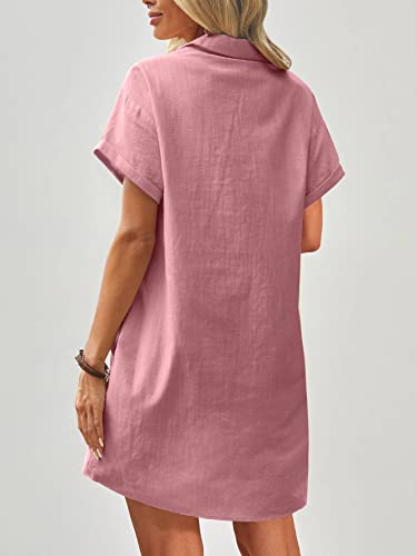Image of Zeagoo Womens Cotton Shirt Dress Summer Casual Short Sleeve Button Down Beach Cover Up Shirts with Pockets