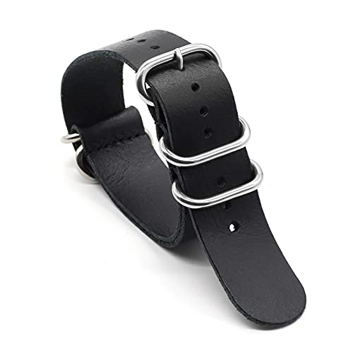XUZHU jiuying Store Kompatibel mit Leder Zulu Strap 20mm 22mm Uhr Uhrband Kaffee Schwarz Rot Grüne Uhrenband Gürtel Edelstahl Ringe Schnalle #e (Band Color : Black, Band Width : 24mm) Cover