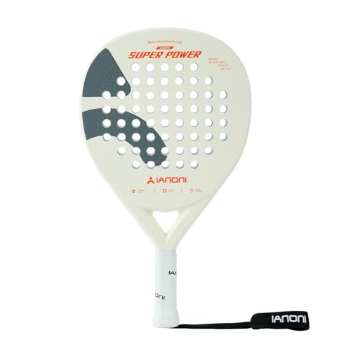 ianoni Padel Racket Carbon Fiber + 3D Surface with EVA Memory Flex Foam Core Padel Paddle Tennis Racquets-Super Power-White