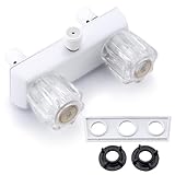 RV Shower Faucet Replacement, Camper Shower Faucet, 4' Camper Bathroom RV Faucet Shower Valve for Outdoor Outside and Indoor Shower Kit with Dual Acrylic Shower Knobs (Full White)