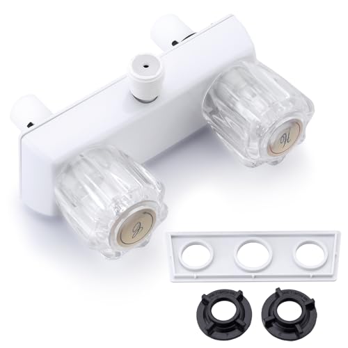 Full White RV Camper Shower Faucet, 4" Faucet Shower Valve Kit with Dual Acrylic Knobs for Indoor and Outdoor Use