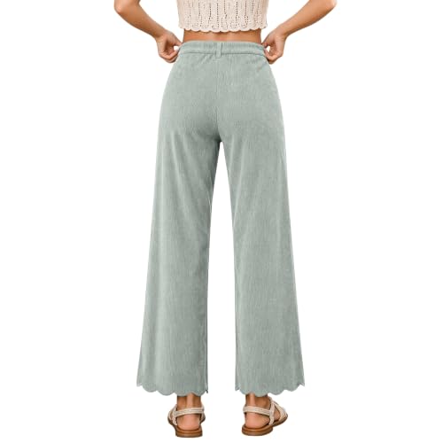 Corduroy Pants Women Scalloped Hem Brown Wide Leg Pants Loose Trousers - image 5