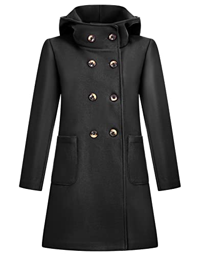 Zarlena Damen Mantel mit Kapuze Coat Knopfleiste zweireihig M Schwarz Cover