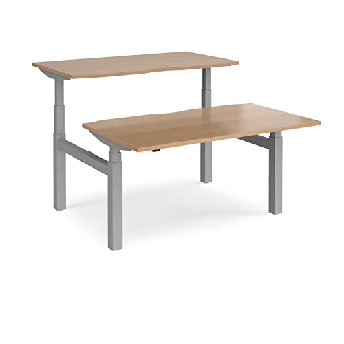 Image of DAMS Elev8 Touch sit-stand back-to-back desks 1400mm x 1650mm - silver frame, beech top