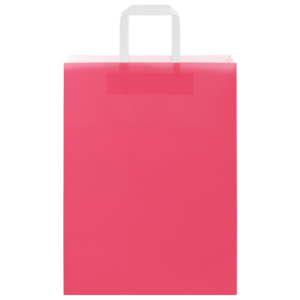Bolsas de papel kraft con asas rosa 26 x 12 x 35 cm, juego de 250 piezas, bolsas de compras de papel reciclable para compras, fiestas y envoltura de regalo