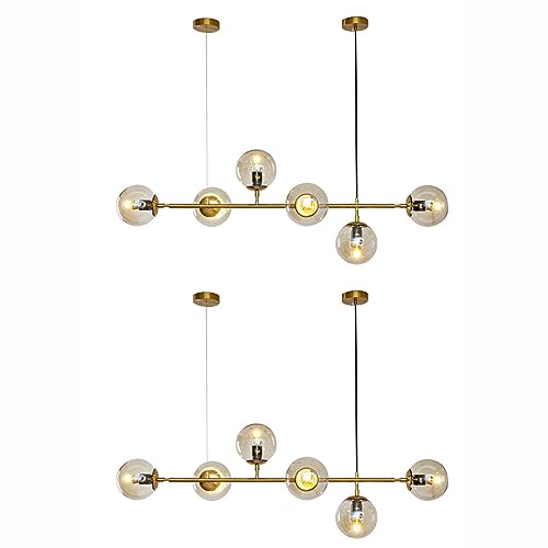 Moddeny 6 luci E27 Lampadario moderno Nord Europa Lampadario a sfera in vetro Industriale 51 pollici Lampada a sospensione a soffitto per soggiorno Sala da pranzo Decorazione artistica Ristorante