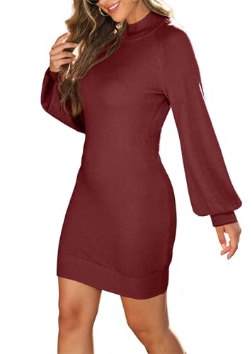 Image of GRECERELLE 2026 Womens Fall Winter Mock Neck Mini Pullover Sweater Dress | Long Sleeve Ribbed Knit Bodycon Fit for Parties Date Holidays Daily(XS-2XL)