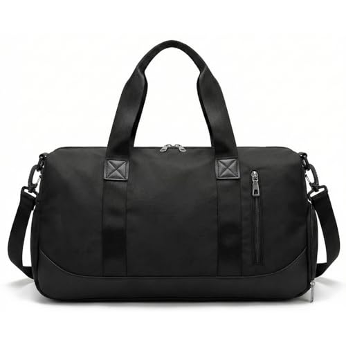 Mala de Mao Compacta de Viagem Feminina Funcional com Alca Transversal Bolsa de Viagem em Nylon Resistente com Bolso para Sapatos Ajustavel Leve e Versatil Ideal e Uso Diario (Preta)