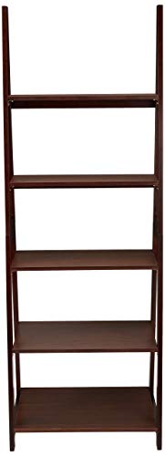 AmazonBasics Modern 5-Tier Ladder Bookshelf Organizer with Solid Rubber Wood Frame, Espresso