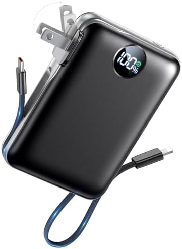 Portable Charger Power Bank 10000mAh, 45% Smaller Built-in Cables...