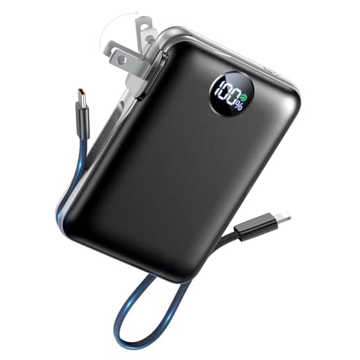 Portable Charger Power Bank 10000mAh, 45% Smaller Built-in Cables & AC Plug