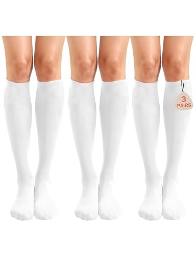Image of Buauty 3 pairs Knee High Socks for Women, Casual Tube Socks, Athletic Socks Solid & Striped Sport Socks Outdoor Fashion